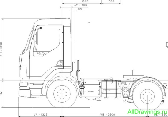 DAF LF 55 (2002) чертежи (рисунки) грузовика